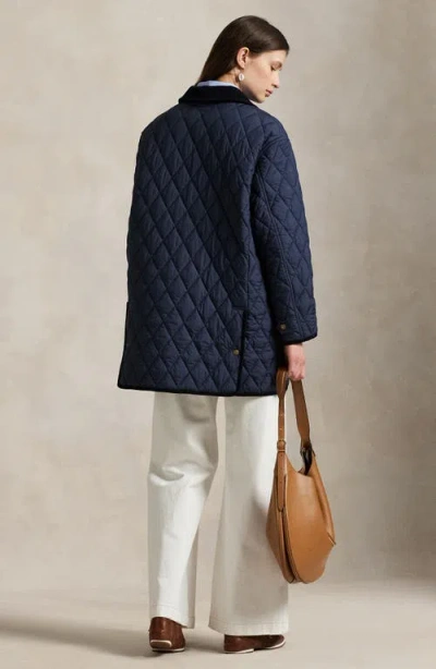 Polo Ralph Lauren Corduroy Collar Quilted Front Pockets Jacket In Blue