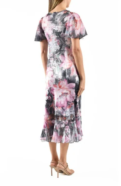 Komarov Flutter Sleeve Chiffon & Charmeuse Cocktail Dress In Multi