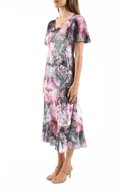 Komarov Flutter Sleeve Chiffon & Charmeuse Cocktail Dress In Multi