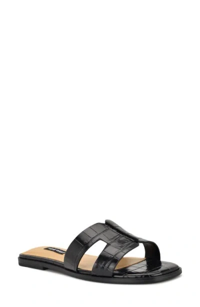 Nine West Women's Giny Cutout Flat Slide Sandals In Black
