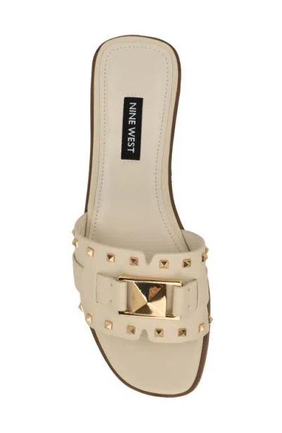 Nine West Women's Griyen Studded Flat Slide Sandals In White