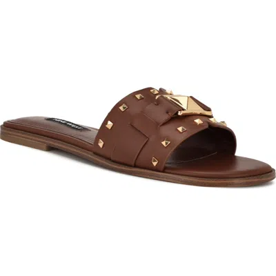 Nine West Women's Griyen Studded Flat Slide Sandals In Brown