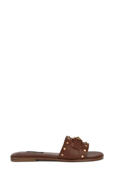 Nine West Women's Griyen Studded Flat Slide Sandals In Brown