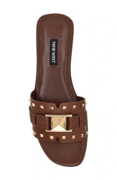 Nine West Women's Griyen Studded Flat Slide Sandals In Brown
