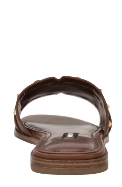 Nine West Women's Griyen Studded Flat Slide Sandals In Brown