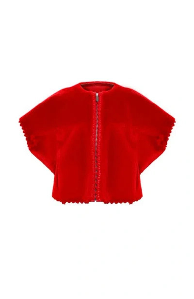 Gorski Reversible Collarless Shearling Lamb Jacket In Red
