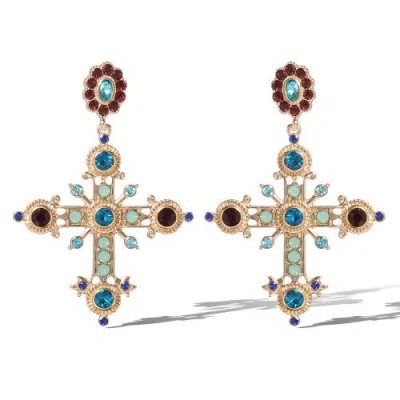 Jessica Simpson Boho Luxe Cross Drop Earrings In Metallic