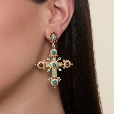 Jessica Simpson Boho Luxe Cross Drop Earrings In Metallic