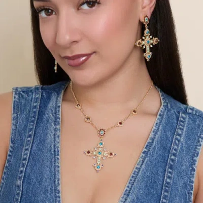 Jessica Simpson Boho Luxe Cross Drop Earrings In Metallic