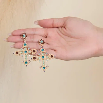 Jessica Simpson Boho Luxe Cross Drop Earrings In Metallic