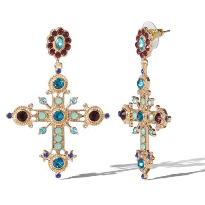 Jessica Simpson Boho Luxe Cross Drop Earrings In Metallic