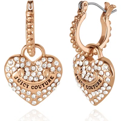 Juicy Couture Gold-tone Heart Charm Hoop Earrings With Crystal Accents In Neutral