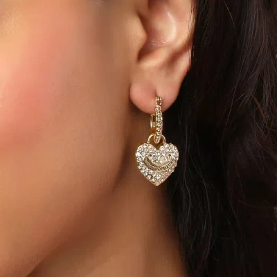 Juicy Couture Gold-tone Heart Charm Hoop Earrings With Crystal Accents In Neutral