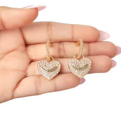Juicy Couture Gold-tone Heart Charm Hoop Earrings With Crystal Accents In Neutral