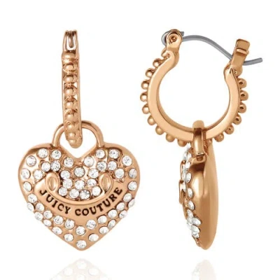 Juicy Couture Gold-tone Heart Charm Hoop Earrings With Crystal Accents In Neutral