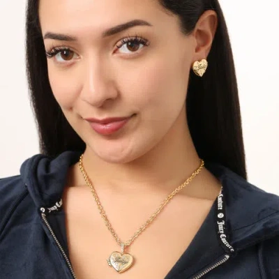 Juicy Couture Gold-tone Crystal Heart Locket Pendant Necklace