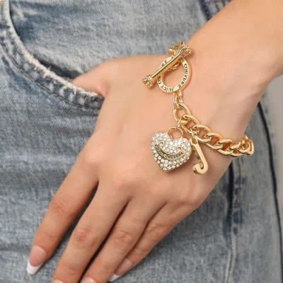 Juicy Couture Toggle Bracelet With Crystal Heart Charm In Gold