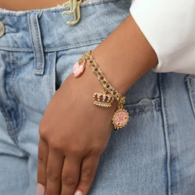 Juicy Couture Pink Charm Bracelet With Pave Accents In Gold