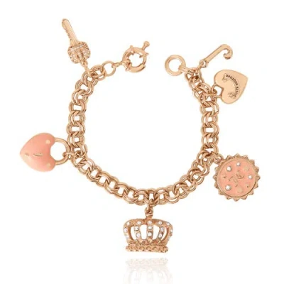 Juicy Couture Pink Charm Bracelet With Pave Accents In Gold