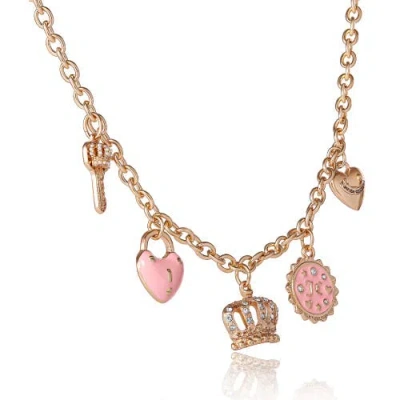Juicy Couture Charm Necklace With Pink Enamel Accents And Crystal Details In Gold