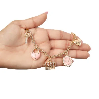 Juicy Couture Charm Necklace With Pink Enamel Accents And Crystal Details In Gold