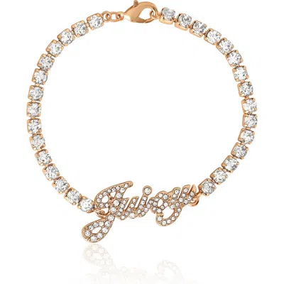 Juicy Couture Crystal Tennis Bracelet With Signature Script Logo Charm In Gold