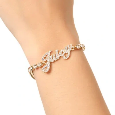 Juicy Couture Crystal Tennis Bracelet With Signature Script Logo Charm In Gold