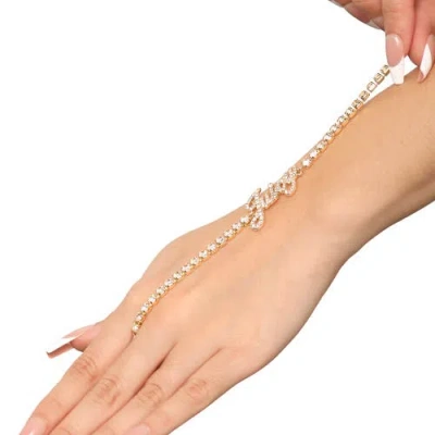 Juicy Couture Crystal Tennis Bracelet With Signature Script Logo Charm In Gold