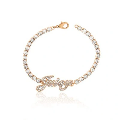 Juicy Couture Crystal Tennis Bracelet With Signature Script Logo Charm In Gold