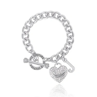 Juicy Couture Toggle Bracelet With Crystal Heart Charm In Silver