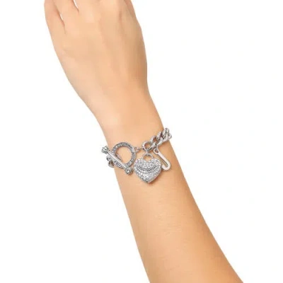 Juicy Couture Toggle Bracelet With Crystal Heart Charm In Silver
