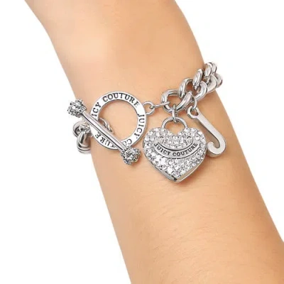 Juicy Couture Toggle Bracelet With Crystal Heart Charm In Silver