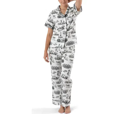 Katie Kime New York Toile Pajama Pants Set In Black
