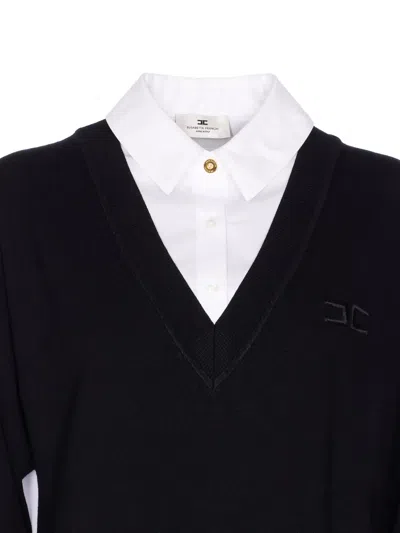 Elisabetta Franchi Dress With Contrast Collar And V-neckline In Black