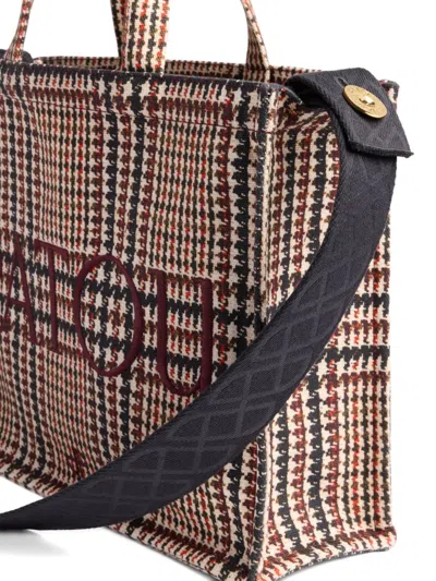 LOGO刺绣格纹托特包