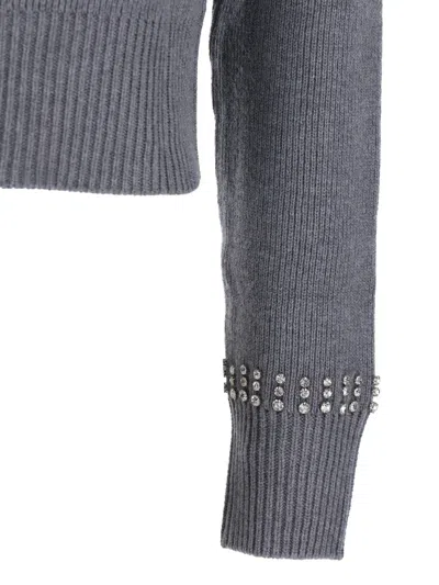 Pinko Grey Cardigan With Crystal Embellishments And Logo Patch On The Back In Cashmere Woman In Gray