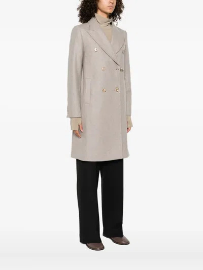 Fay Double-breasted Coat With Hook In Neutral