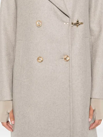 Fay Double-breasted Coat With Hook In Neutral