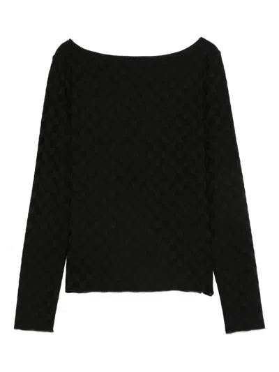 Emporio Armani Geometric Pattern Boat-neck Textured Knit Jumper In Black