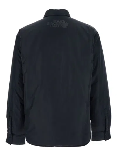 Dsquared2 Black Jacket With Classic Collar And Logo Print On The Rear In Tech Fabric Man In Black