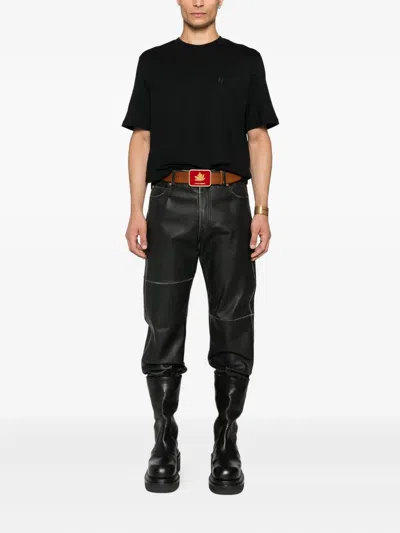 Msgm Logo-embroidered Cotton T-shirt In Black