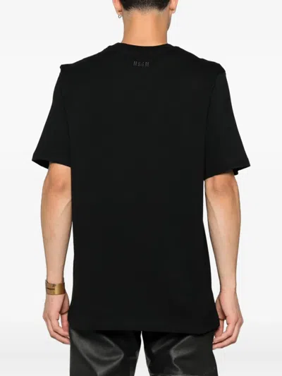 Msgm Logo-embroidered Cotton T-shirt In Black
