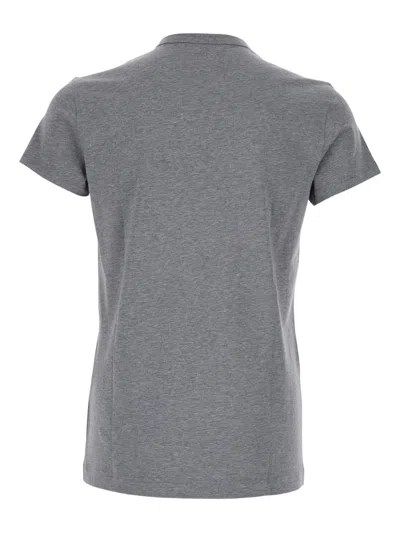 Dolce & Gabbana Grey Crewneck T-shirt With Tonal Logo Lettering Embroidery On The Front In Gray