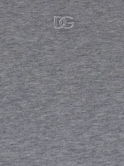 Dolce & Gabbana Grey Crewneck T-shirt With Tonal Logo Lettering Embroidery On The Front In Gray
