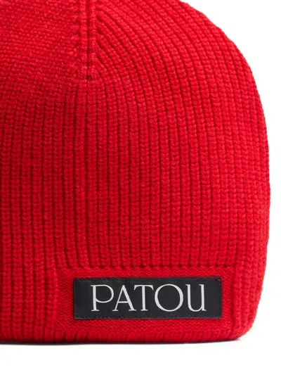 Patou Stretch Wool Blend Beanie In Red