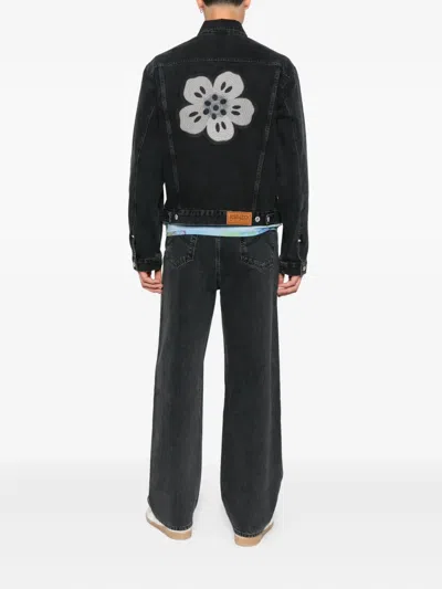 Kenzo Truker Jacket With Boke Flower Embroidery In Black