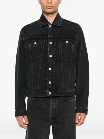 Kenzo Truker Jacket With Boke Flower Embroidery In Black