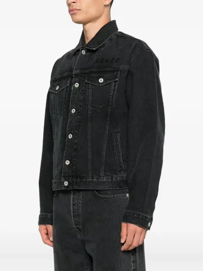Kenzo Truker Jacket With Boke Flower Embroidery In Black