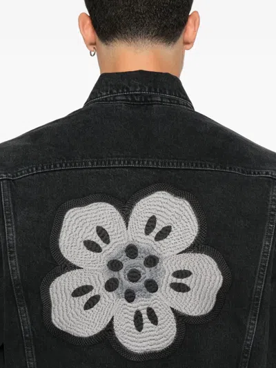 Kenzo Truker Jacket With Boke Flower Embroidery In Black
