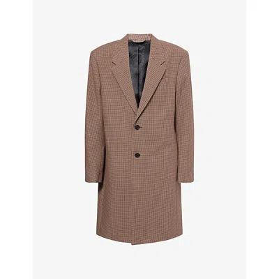 Acne Studios Mens Multi Brown Houndstooth Notched-lapel Wool Coat In Multi